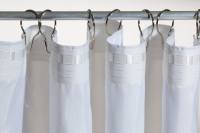 Textilduschvorhang nach Maß - weiß 100% PES mit Gardinenband konfektioniert Breite 150cm Höhe 208cm