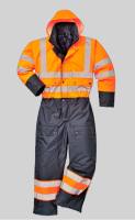 Winterkombi / Thermo-Overall orange-navy mit Kapuze 100% Polyester Reflexstreifen S