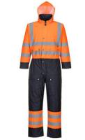 Winterkombi / Thermo-Overall orange-navy mit Kapuze 100% Polyester Reflexstreifen XL